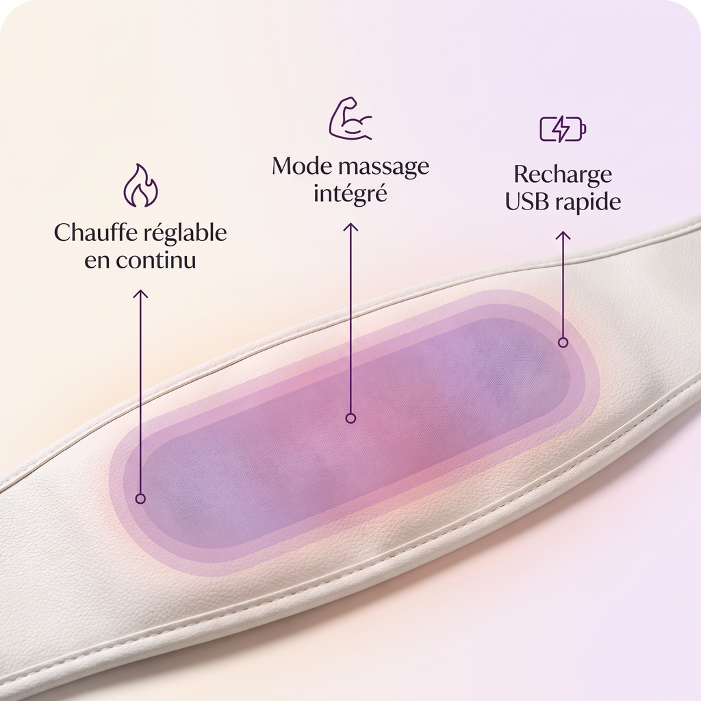 Comment fonctionne la ceinture chauffante Jourelle : chauffe réglable, mode massage, recharge USB